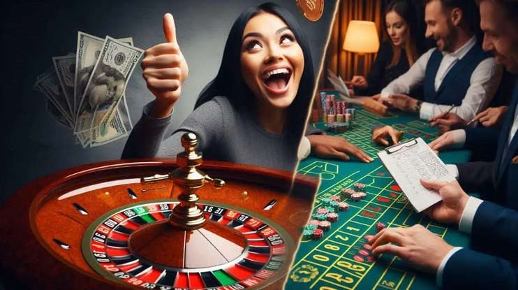 Tampilan sesi live casino blackjack di aplikasi misteri bet77 dengan dealer dan pemain lain di studio multi-kamera